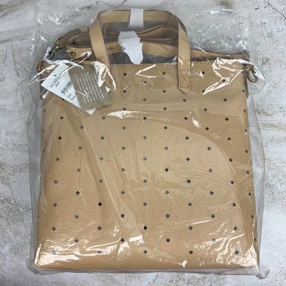 Madewell Light Tan Leather Mini Perforated Transport Tote Bag Hangbag Purse NWT - Picture 2 of 10